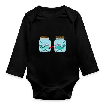 Whale Pisces Love Breakup Heartbreak Tears - Organic Longsleeve Baby Bodysuit - black - Front