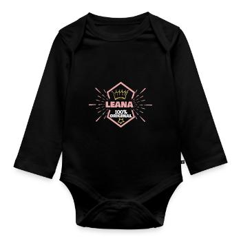 First name Leana - Organic Longsleeve Baby Bodysuit - black - Front