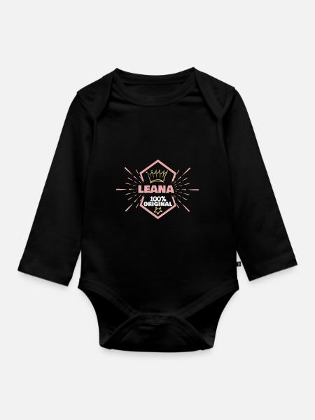 Prénom Leana - Body Bébé bio manches longues - noir