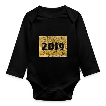 Number 2019 - Organic Longsleeve Baby Bodysuit - black - Front