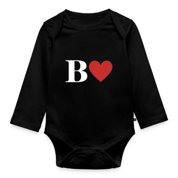 Buchstabe b rotes Herz - Baby Bio-Langarm-Body - Schwarz - Vorne