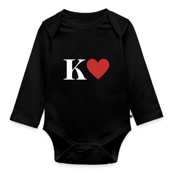 Letter k Red Heart - Organic Longsleeve Baby Bodysuit - black - Front