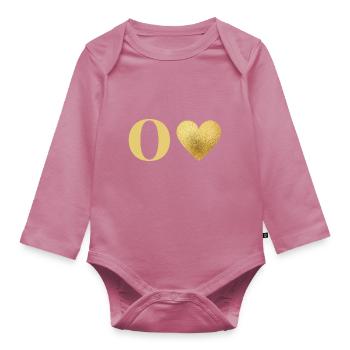 Buchstabe o goldenes Herz - Baby Bio-Langarm-Body - Mauve - Vorne