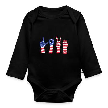 Gebärdensprache Gebärde ASL gehörlos - Baby Bio-Langarm-Body - Schwarz - Vorne