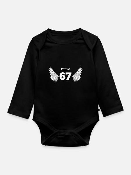 Numéro 67 ange - 67e anniversaire ailes - Langærmet babybody, økologisk bomuld - sort