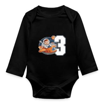 3rd Birrdday Astronaut Space Adventure for Boys - Baby Bio-Langarm-Body - Schwarz - Vorne