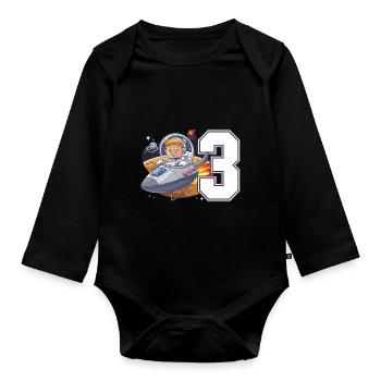 3rd Birrdday Astronaut Space Adventure for Boys - Baby Bio-Langarm-Body - Schwarz - Vorne
