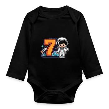 7th Birthday Astronaut Space Adventure for Boys - Baby Bio-Langarm-Body - Schwarz - Vorne