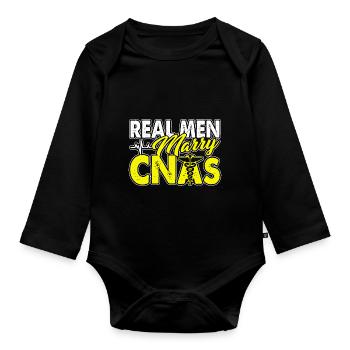 CNA Real Men Marry CNAs - Organic Longsleeve Baby Bodysuit - black - Front