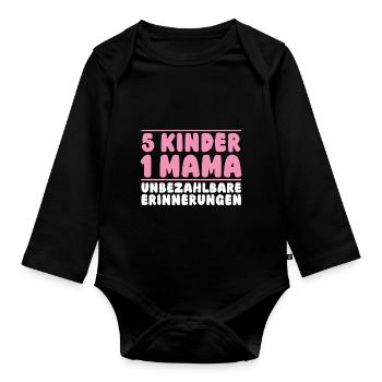 Mama Von 5 Kindern - Baby Bio-Langarm-Body - Schwarz - Vorne