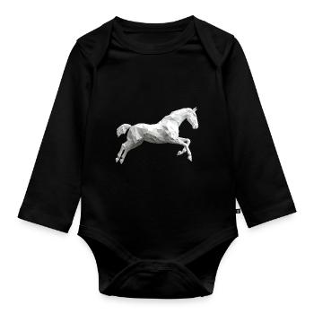 Cheval blanc Low Poly Logo Art Design Moule - Body Bébé bio manches longues - noir - Devant