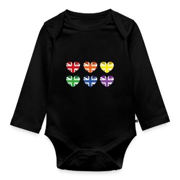 UK RAINBOW FLAG - Organic Longsleeve Baby Bodysuit - black - Front