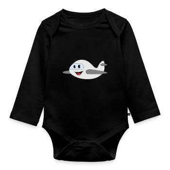 plane - Organic Longsleeve Baby Bodysuit - black - Front