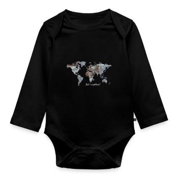 Weltkarte - Let's explore! - Baby Bio-Langarm-Body - Schwarz - Vorne