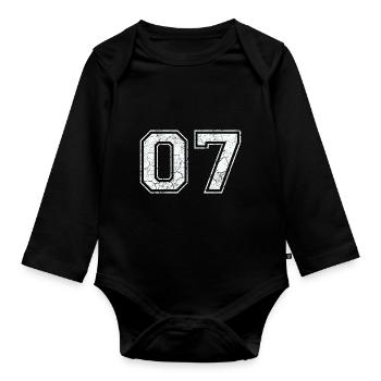 07 in weiß im Vintage-Look - Baby Bio-Langarm-Body - Schwarz - Vorne