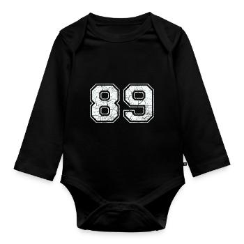 89 in white in the used look - Organic Longsleeve Baby Bodysuit - black - Front