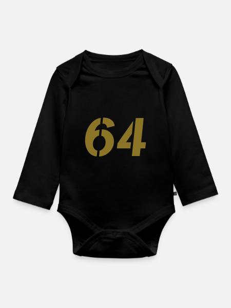 Zahl 64 - Baby Bio-Langarm-Body - Schwarz