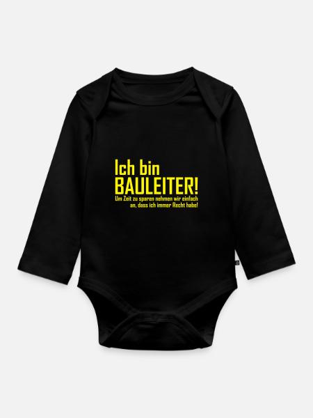 ich bin bauleiter - Baby Bio-Langarm-Body - Schwarz