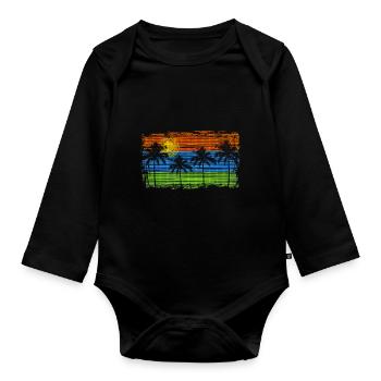 Palms & Stripes - Organic Longsleeve Baby Bodysuit - black - Front