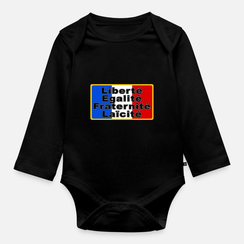 France Drapeau et devise - Body Bébé bio manches longues - noir