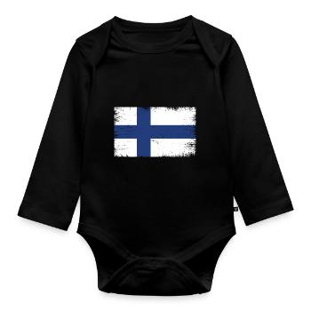 Finland Suomi Flag Flag - Organic Longsleeve Baby Bodysuit - black - Front