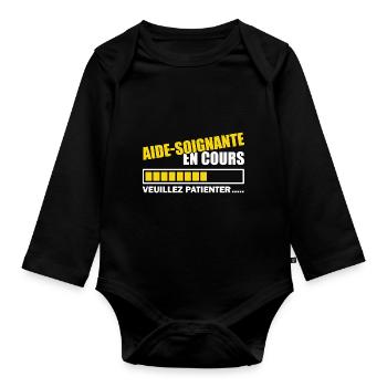 aide soignante en cours / bientôt aide-soignante - Body Bébé bio manches longues - noir - Devant