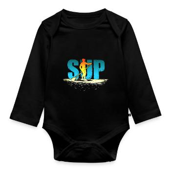 Stand Up Paddling Gift for SUP Boarder - Organic Longsleeve Baby Bodysuit - black - Front
