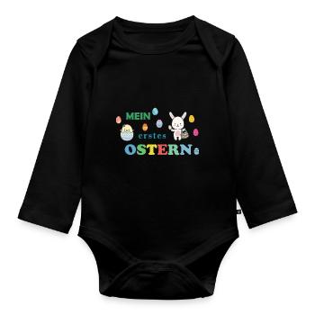 Mein erstes Ostern | Frohe Ostern - Baby Bio-Langarm-Body - Schwarz - Vorne