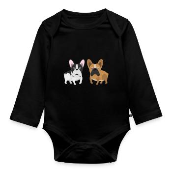 Zwei Bullys - Französische Bulldogge - Baby Bio-Langarm-Body - Schwarz - Vorne