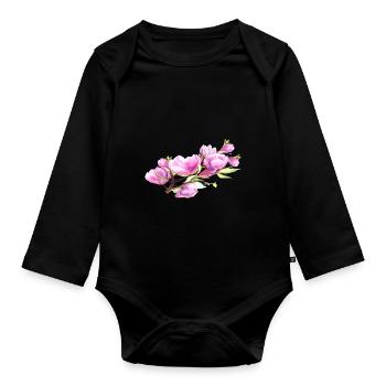 Magnolia Printemps Fleur Été - Body Bébé bio manches longues - noir - Devant