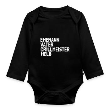 EHEMANN VATER GRILLMEISTER HELD - Baby Bio-Langarm-Body - Schwarz - Vorne