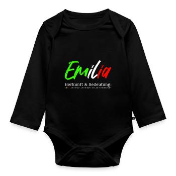 Emilia - Herkunft und Bedeutung - Baby Bio-Langarm-Body - Schwarz - Vorne