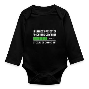 Prochaine Connerie En Cours De Chargement Cadeau - Body Bébé bio manches longues - noir - Devant