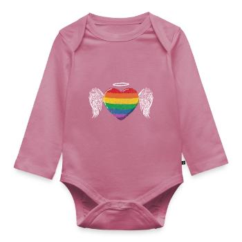 Rainbow Heart Wing LGBT LGBT Gay Pride Vintage - Organic Longsleeve Baby Bodysuit - mauve - Front