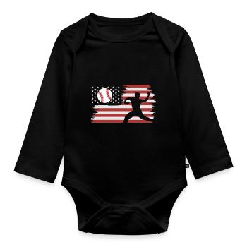 Baseball Baseball Bat Baseball Player Pitcher - Organic Longsleeve Baby Bodysuit - black - Front