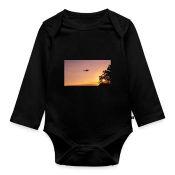 military helicopter in the sky - Organic Longsleeve Baby Bodysuit - black - Front