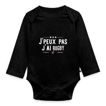 j'ai rugby cadeau - Body Bébé bio manches longues - noir - Devant