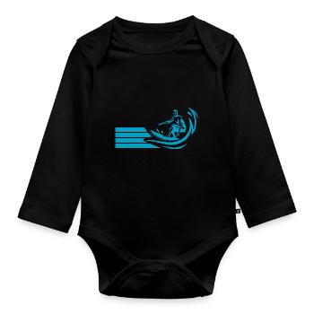 Surfen Surfing Wellenreiten - Baby Bio-Langarm-Body - Schwarz - Vorne