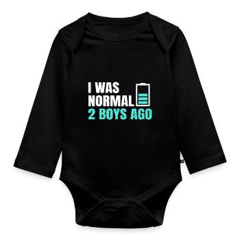 Ich war vor 2 Jungen normal Zitat für eine Mutter - Baby Bio-Langarm-Body - Schwarz - Vorne