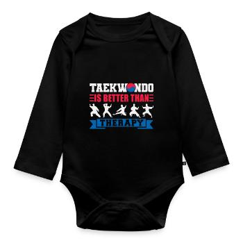 TKD Korean Martial Arts Tae Kwon - Baby Bio-Langarm-Body - Schwarz - Vorne