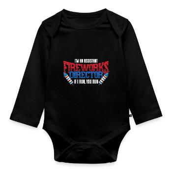Funny fireworks pyrotechnician saying - Organic Longsleeve Baby Bodysuit - black - Front