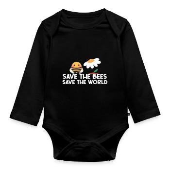 Save the Bees Save the World - Organic Longsleeve Baby Bodysuit - black - Front