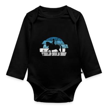 Dressage Cavalier de dressage Cheval d’équitation - Body Bébé bio manches longues - noir - Devant
