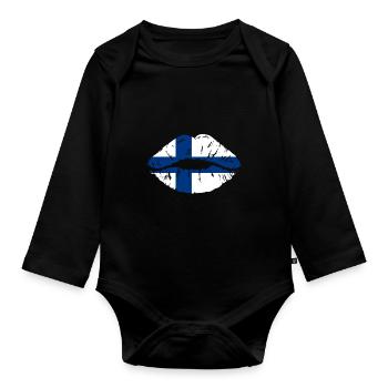 Bouche du drapeau finlandais - Body Bébé bio manches longues - noir - Devant