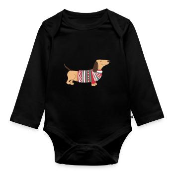 Drôle de Teckel de Noël Teckel de Noël Chien - Body Bébé bio manches longues - noir - Devant