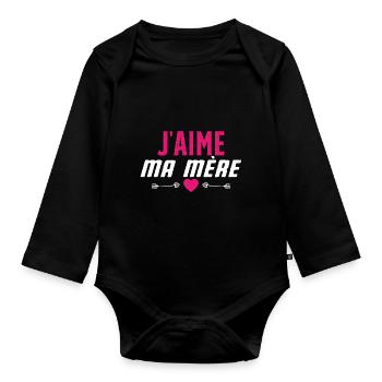 J’aime ma mère fête des mères - Body Bébé bio manches longues - noir - Devant