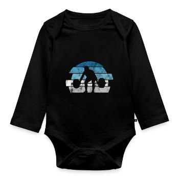 Bodybuilding Bodybuilder GYM Fitnessstudio Retro - Organic Longsleeve Baby Bodysuit - black - Front