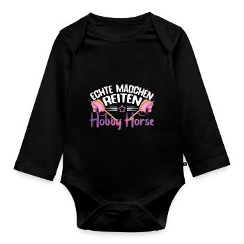 Hobby Horsing Echte Mödchen reiten Hobby Horse - Baby Bio-Langarm-Body - Schwarz - Vorne