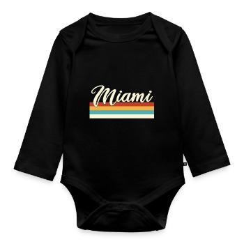 Miami - Floride - Rétro - Vintage - Etats-Unis - Body Bébé bio manches longues - noir - Devant