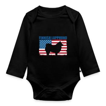 Amerikanische Flagge Finnischer Lapphund - Baby Bio-Langarm-Body - Schwarz - Vorne